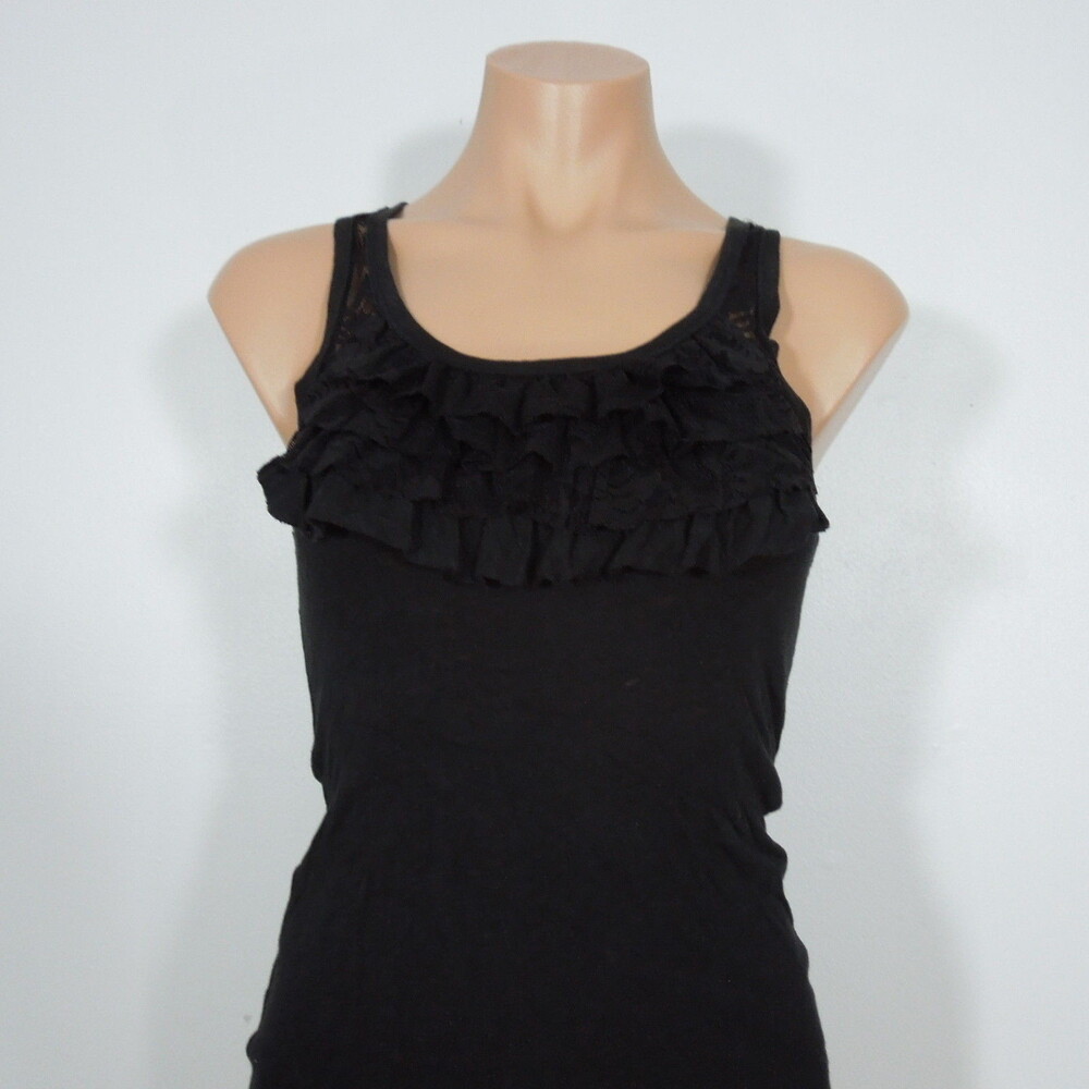 COLOR STORY Tank Top M MEDIUM Racerback Juniors Black Lace Ruffle